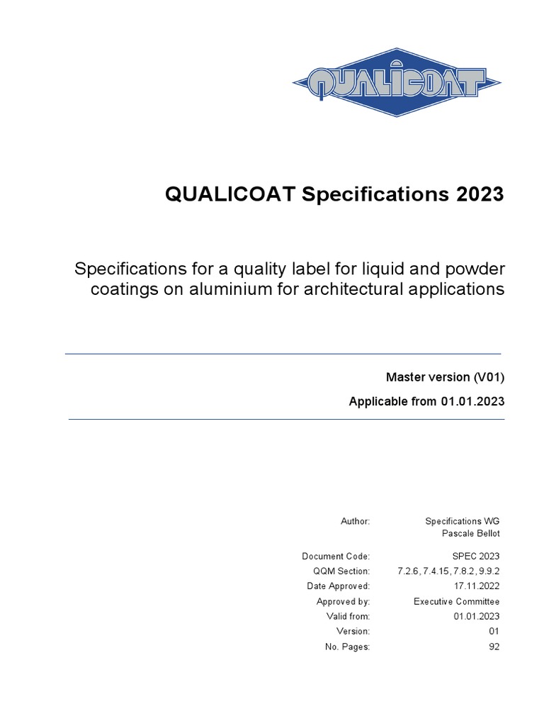 QUALICOAT Specifications 2023 Guide | PDF | Specification (Technical ...