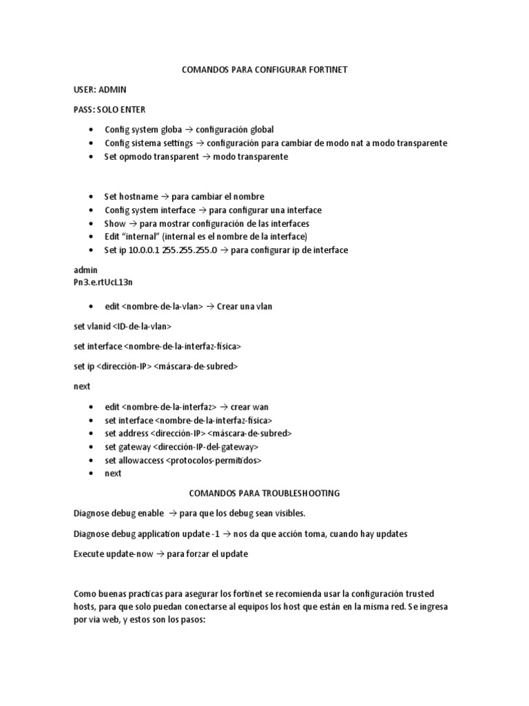 Comandos para Configurar Fortinet CPE | PDF