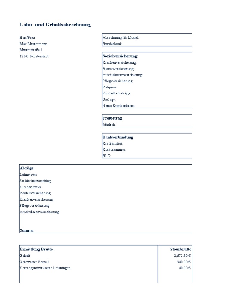 Gehaltsabrechnung Vorlage Excel | PDF, image size:768x1024
