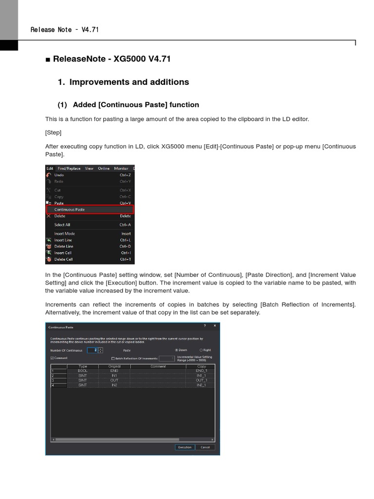 XG5000 V4.71 Release Notes Summary | PDF | Parameter (Computer ...
