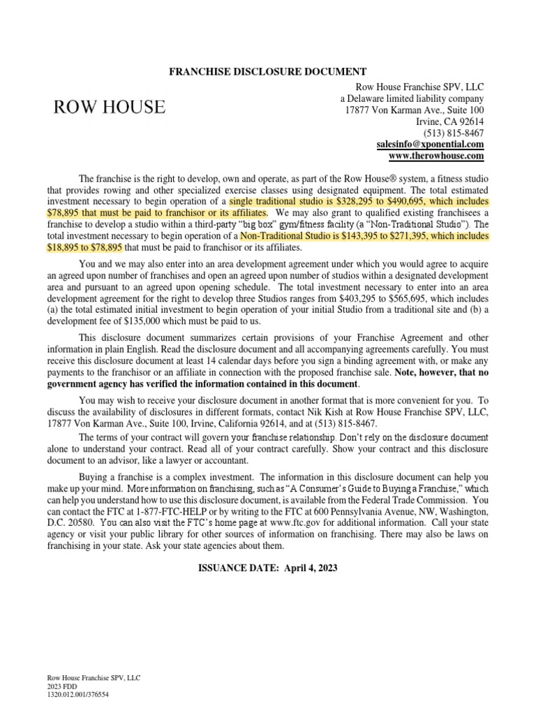RowHouse - 2023-04-04 - Franchise Disclosure Document | PDF ...