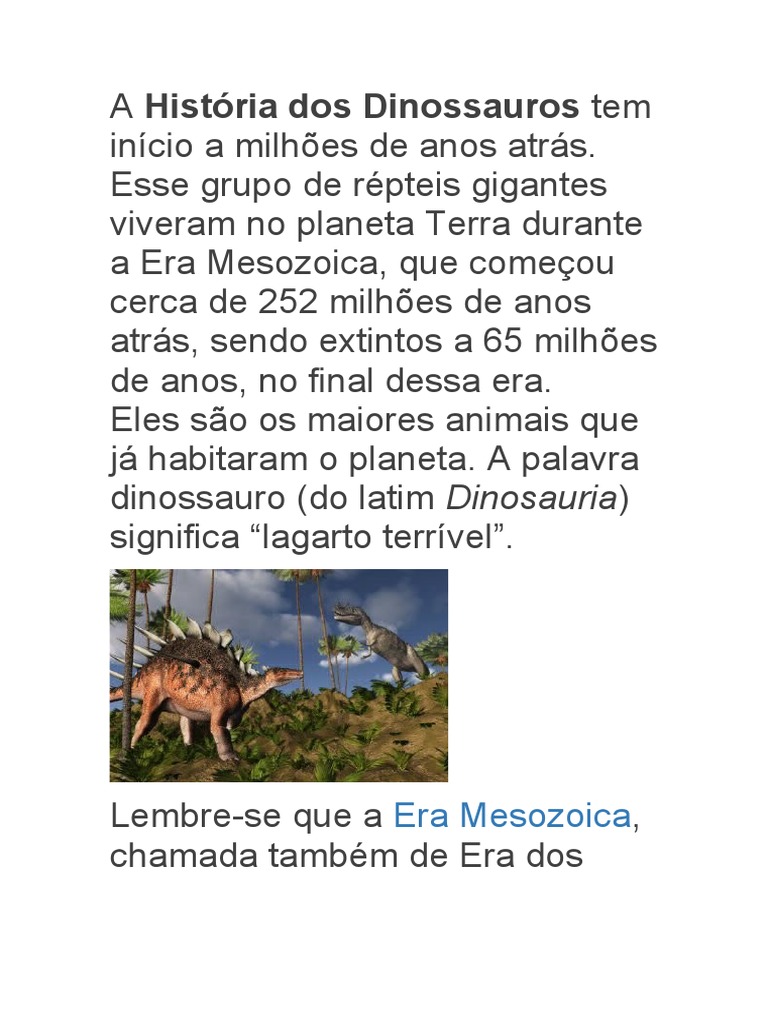 A História Dos Dinossauros Pdf Dinossauros Continente