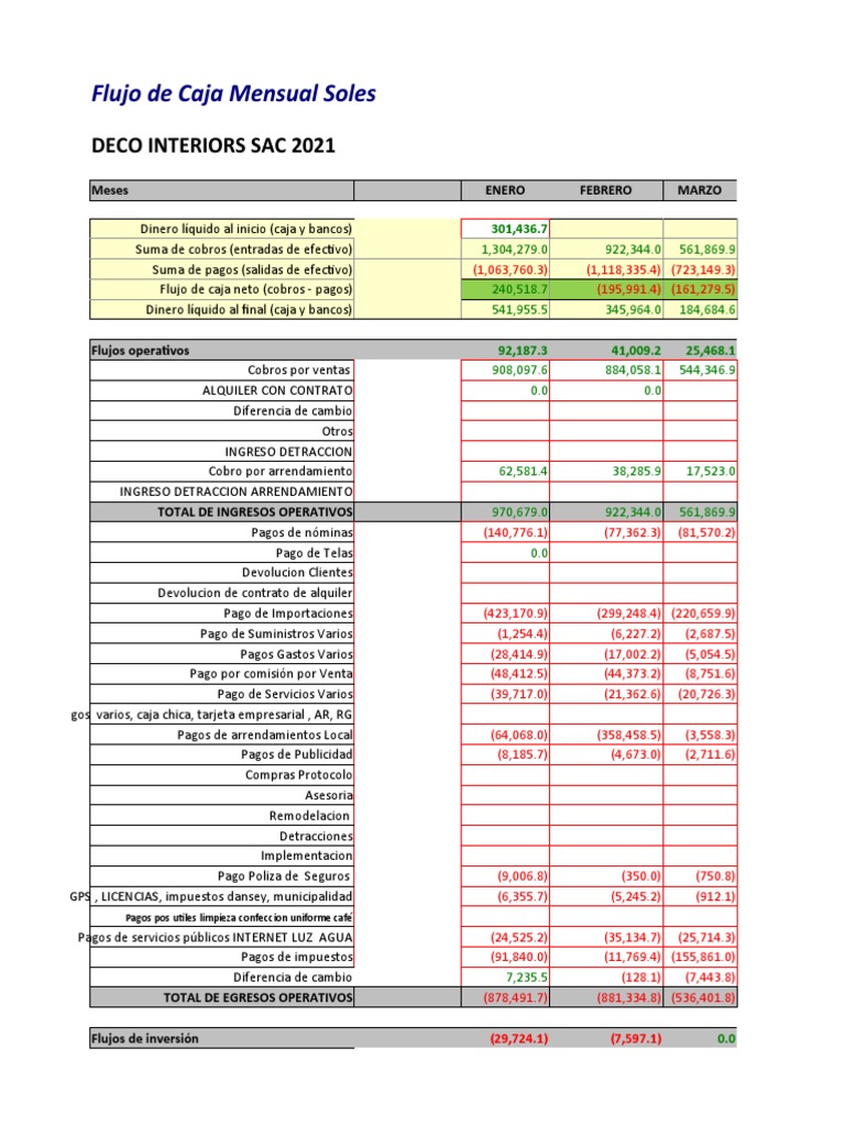 Flujo de Caja Mensual 2021 | PDF | Flujo de efectivo | Dinero