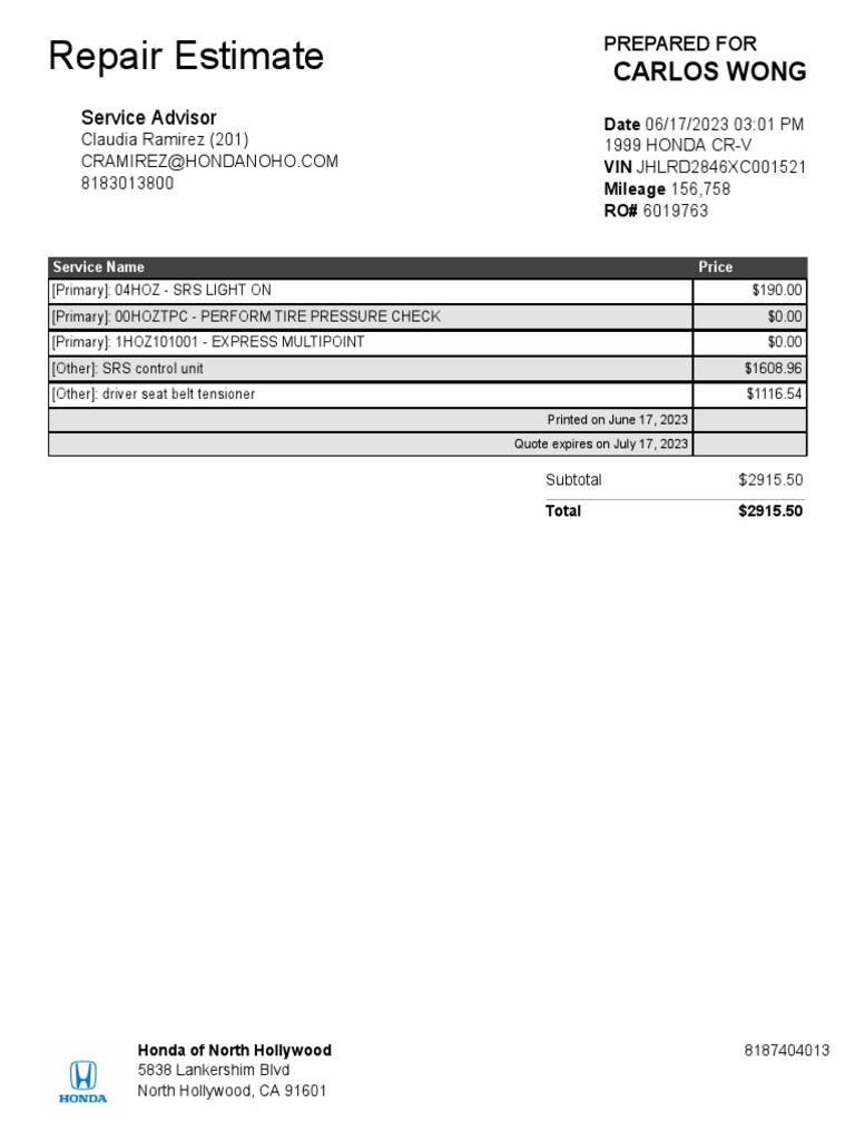 Repair Estimate | PDF