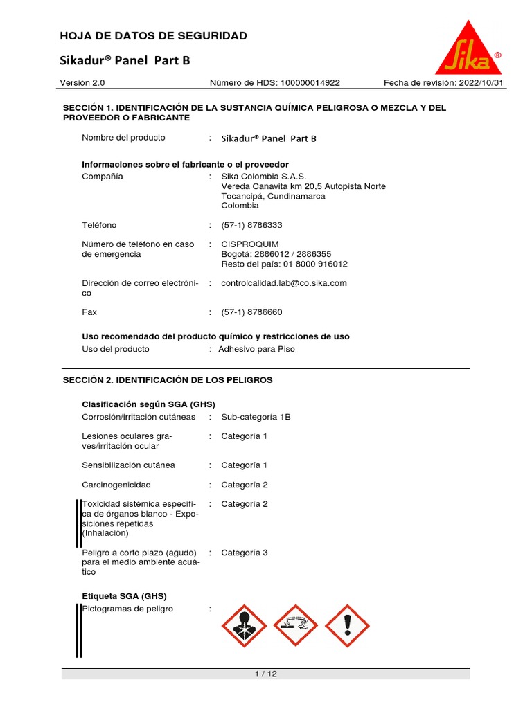 Sikadur Panel Comp. B | PDF | Química | Ciencias fisicas