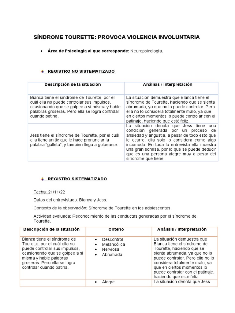 Síndrome de Tourette | PDF | Síndrome de Tourette | Sicología