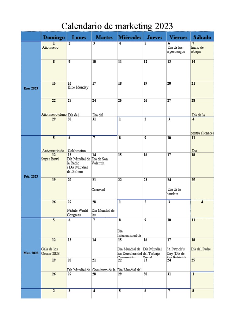 Calendario de Marketing 2023. | PDF