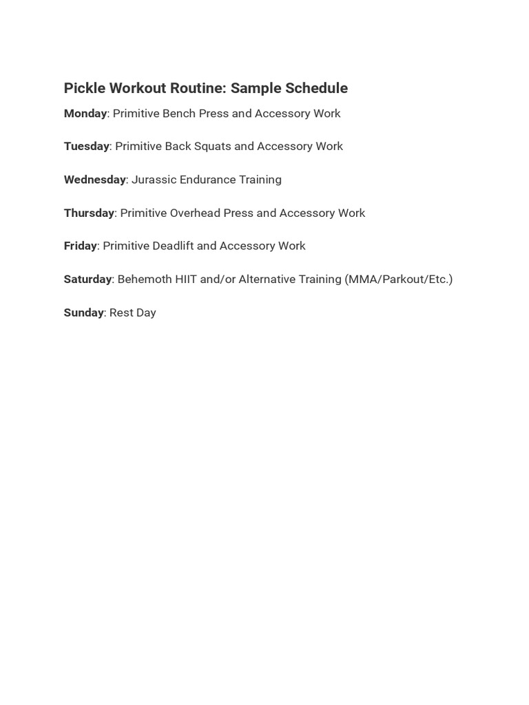Pickle workout routine sample schedule pdf