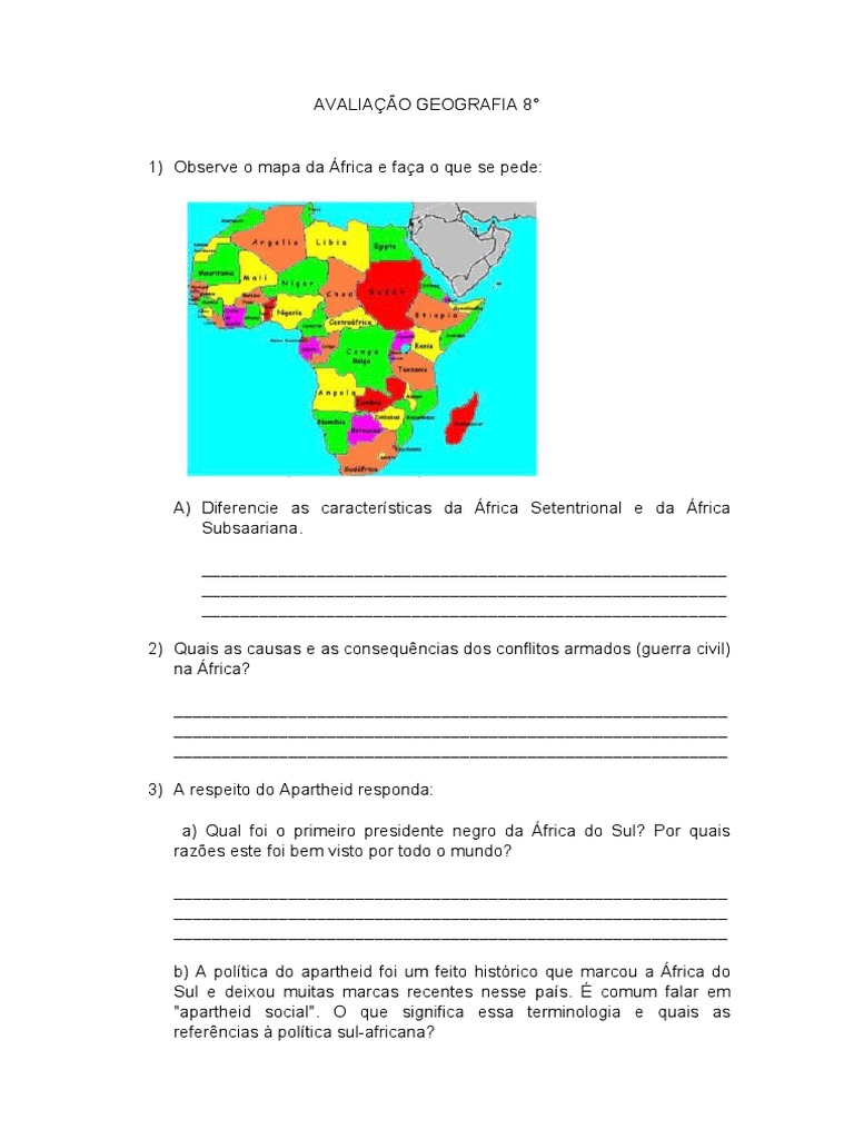 Atividades de Geografia: África 8º Ano | PDF | África | África Subsaariana