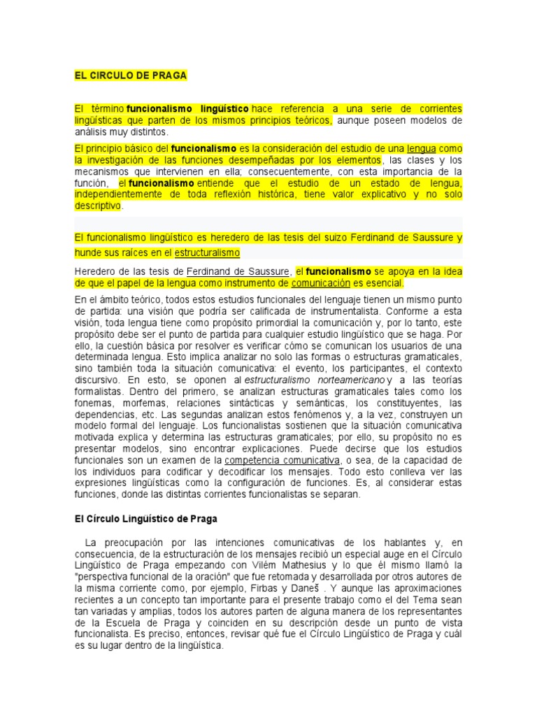 Circulo de Praga PDF Lingüística Habla