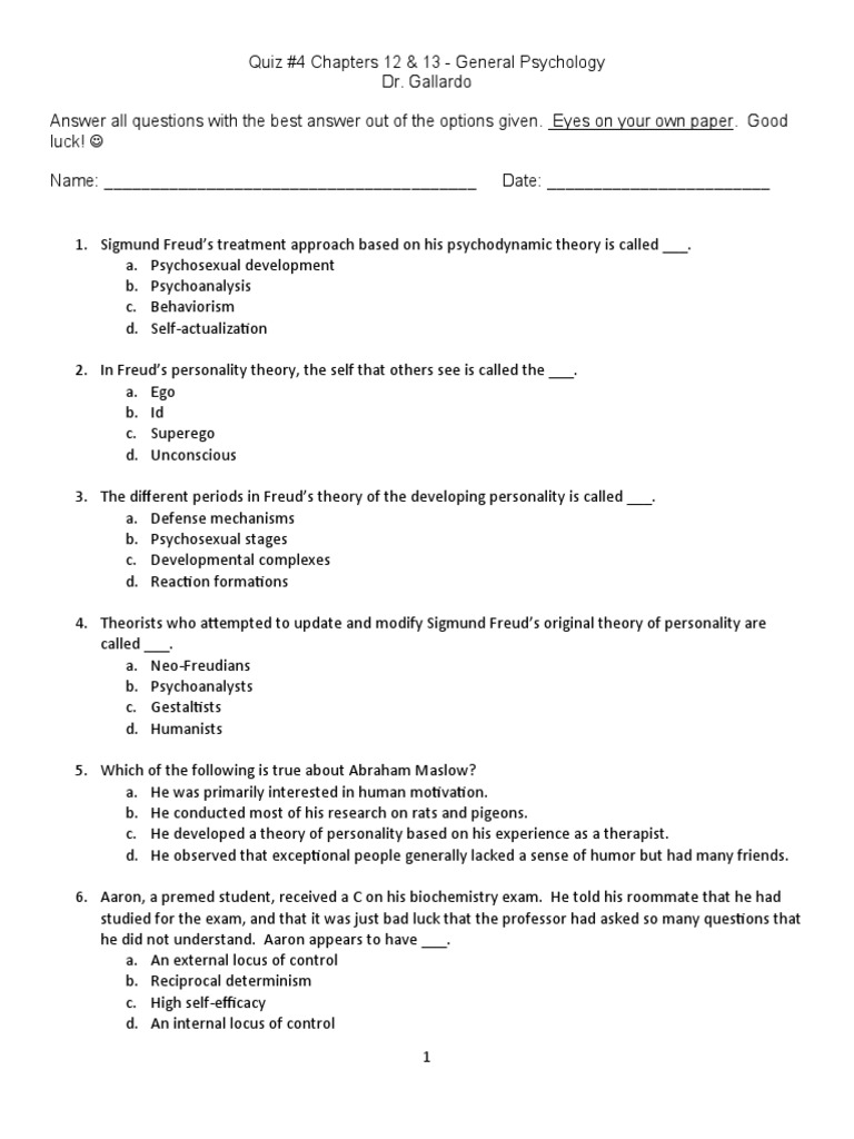 Quiz 4 ch 12 13 download free pdf id psychoanalysis