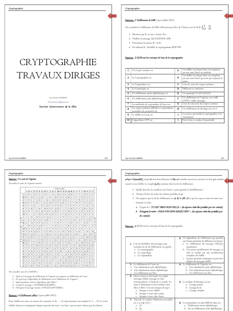 Exercices de Cryptographie et Chiffrement | PDF | Public-key ...