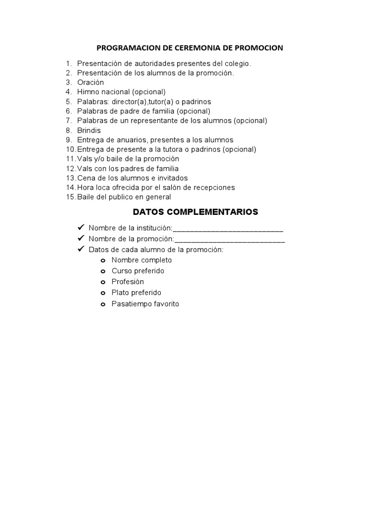 Programa de Ceremonia de Promoción | PDF | Salud y bienestar