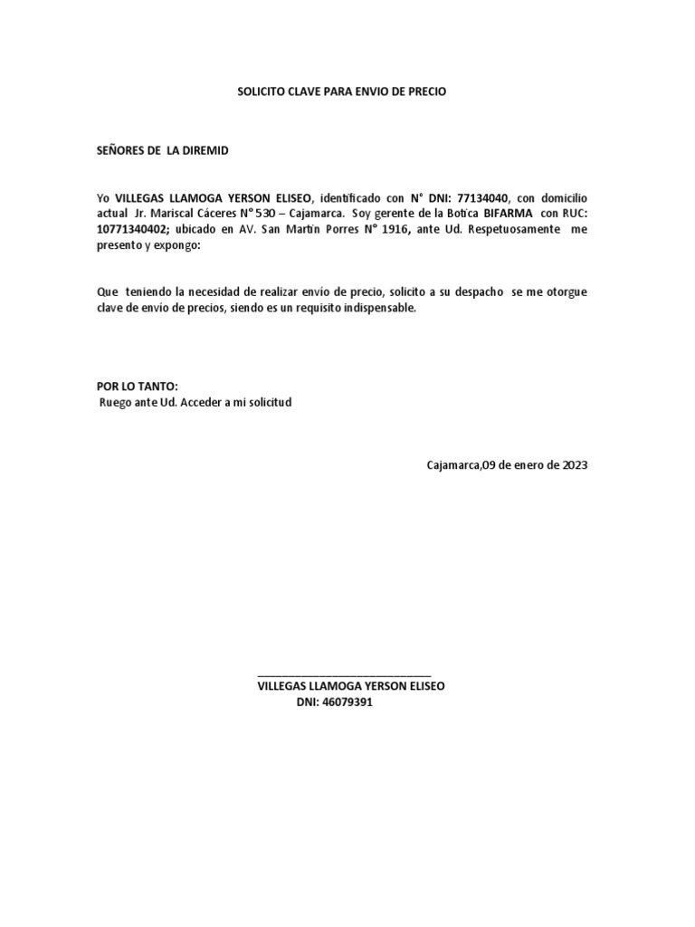 Solicito Clave Para Envio de Precio PDF