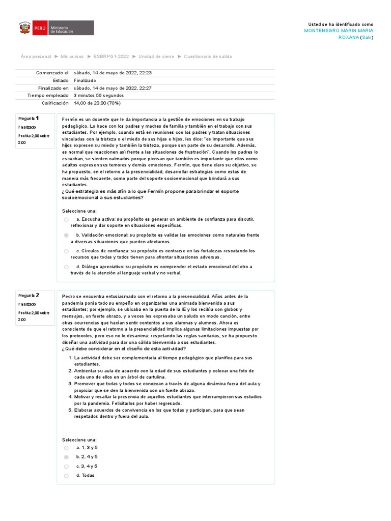 Test Salida Emo | PDF | Las emociones | Temor