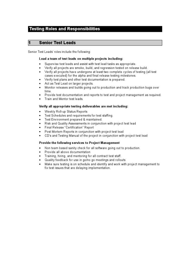 Testing Roles Responsibilities | Download Free PDF | Software Testing ...