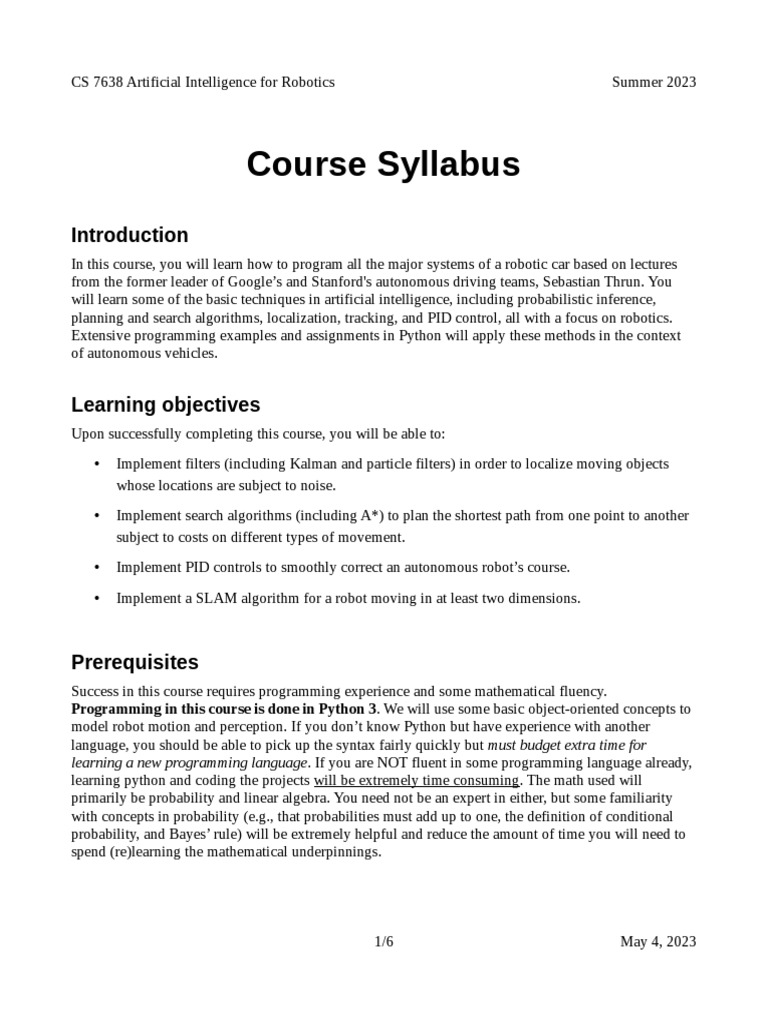 Cs 7638 Syllabus and Schedule 2023-2 | PDF | Academic Integrity ...
