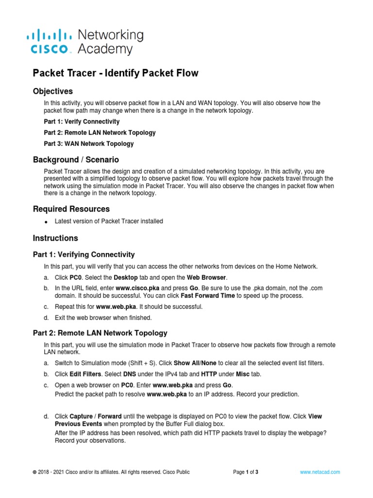 9.2.4 Packet Tracer Identify Packet Flow | PDF | Internet Protocols ...