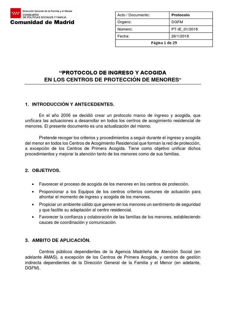 Protocolo de Acogida en Centros de Menores | PDF | Familia | Comisión ...