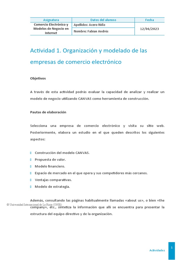 Actividad Comercio Electronico | PDF | Comercio electrónico | Modelo de ...