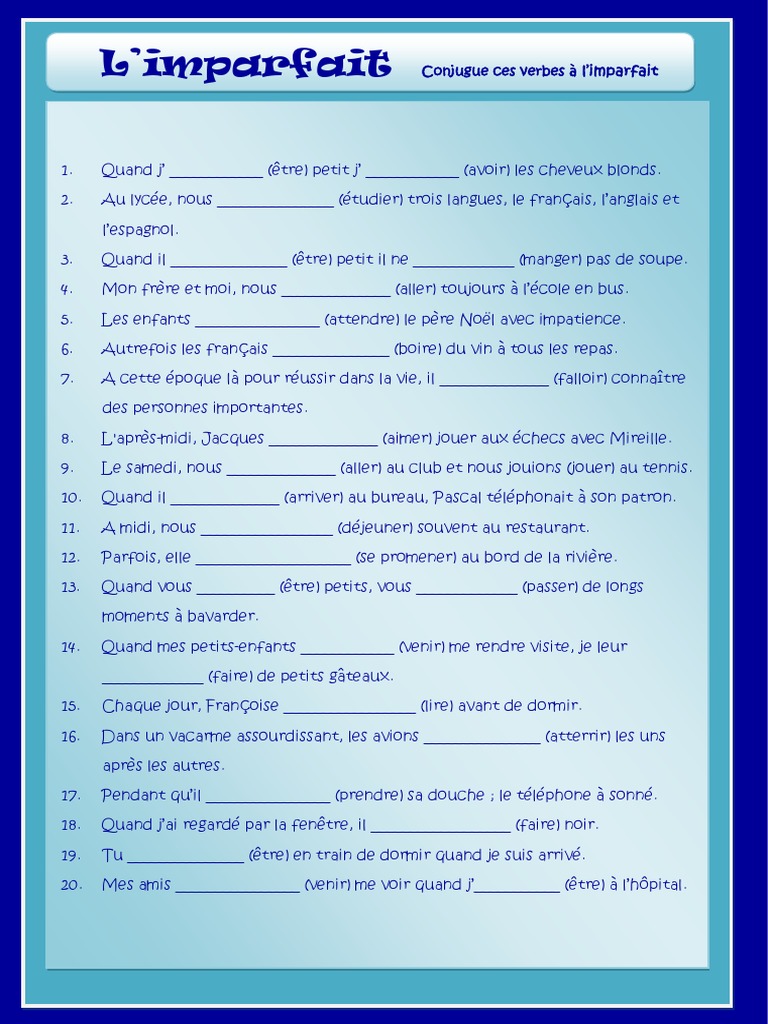 Exercices de conjugaison à l'imparfait | PDF | Arts du langage et ...