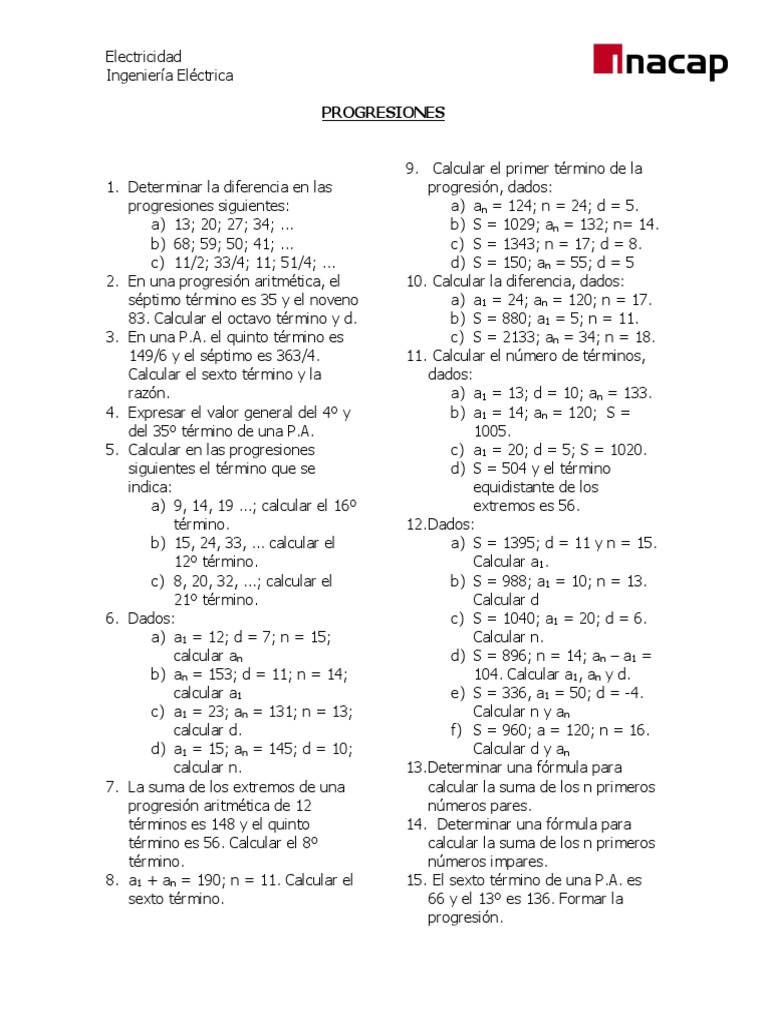 Ejercicios de Progresiones Aritméticas y Geométricas | PDF | Geometría ...