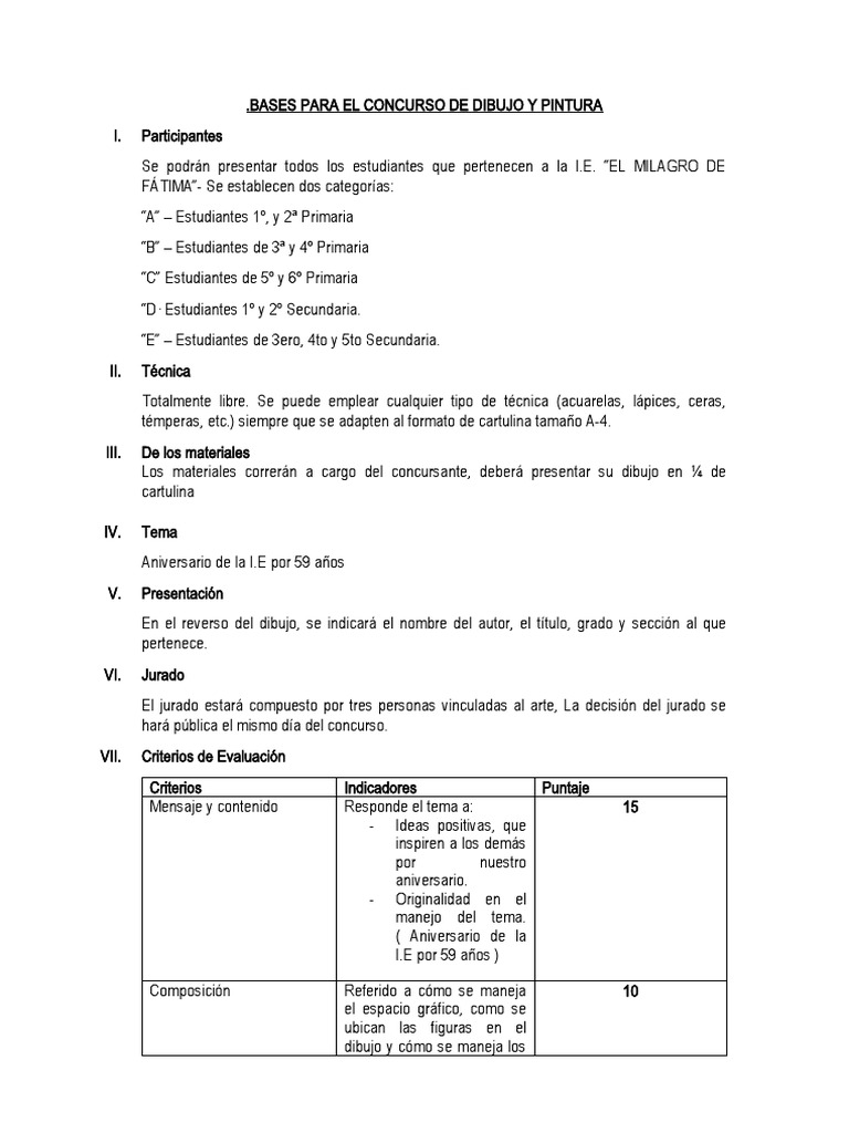 Bases Para El Concurso De Dibujo Y Pintura 2023 PDF Dibujo Pinturas
