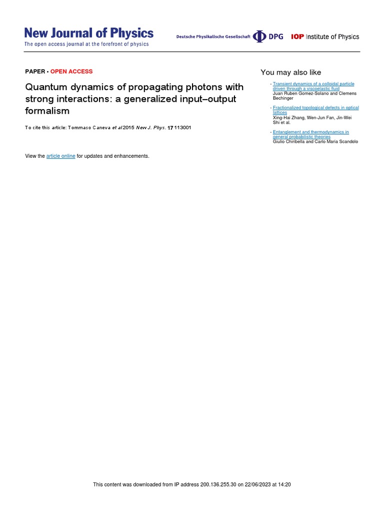 Quantum Dynamics of Propagating Photons With | PDF | Photon | Nonlinear ...