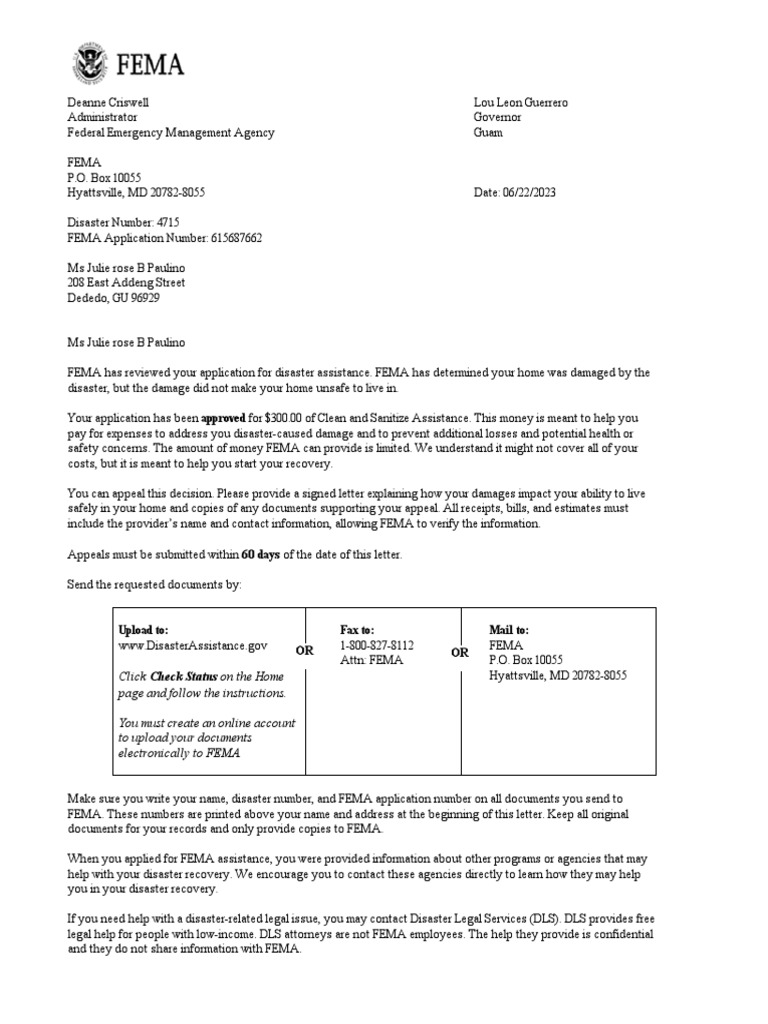 FEMA Disaster Assistance Approval | PDF | Federal Emergency Management ...