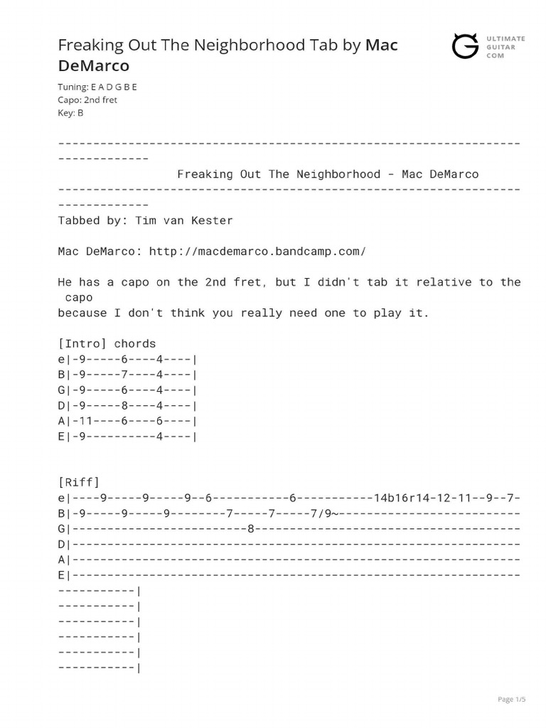 Freaking Out The Neighborhood Tab PDF