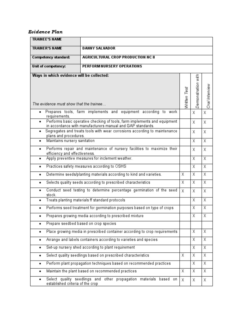 Evidence Plan UC1 ACP NC2 PDF Plant Nursery Seed