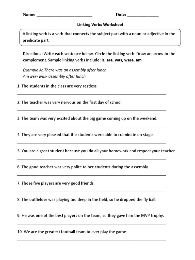 Linking Verbs Worksheet for Students | PDF