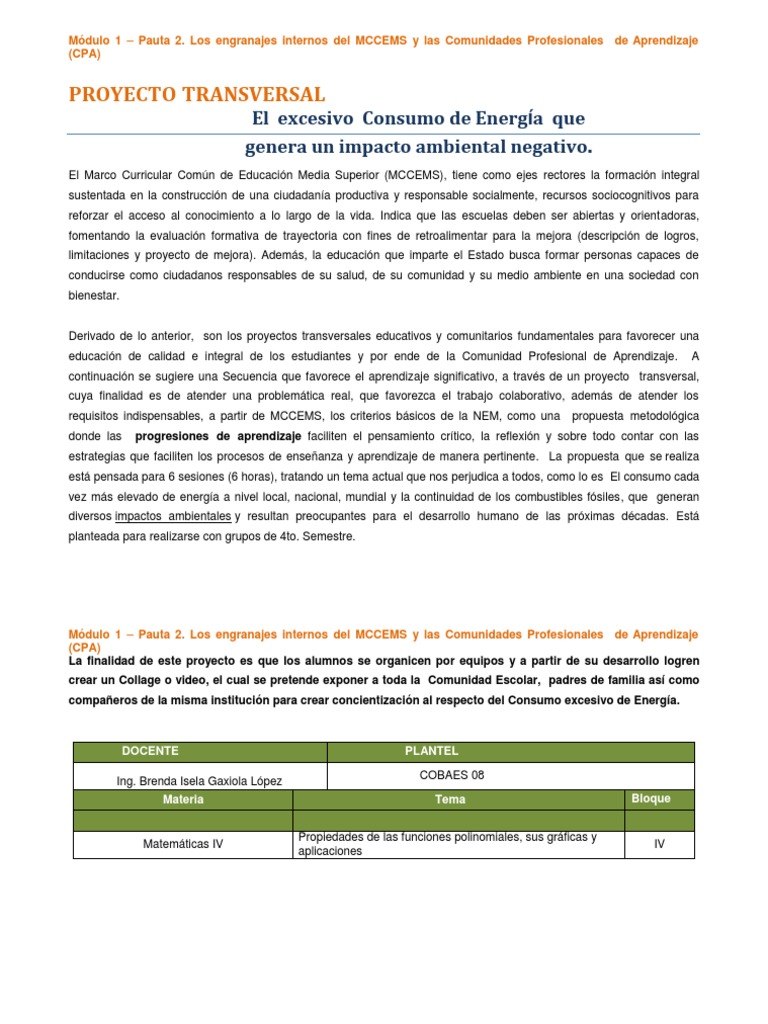 Proyecto Consumo Energia | PDF | Plan de estudios | Science