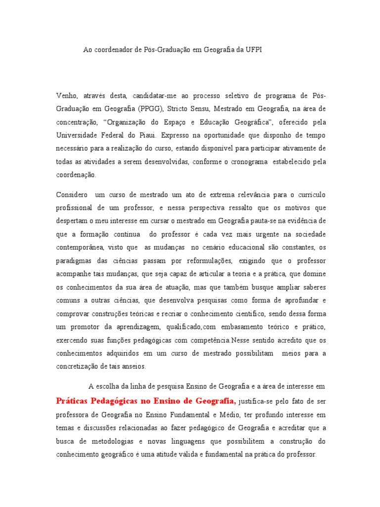 Carta de intenção - UFPI - Maria Francisca