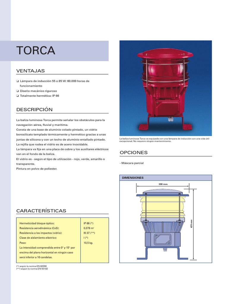 Baliza Luminosa Torca: Especificaciones y Ventajas | PDF