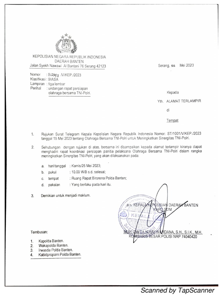 Surat Undangan Rapat Olahraga TNI-Polri | PDF