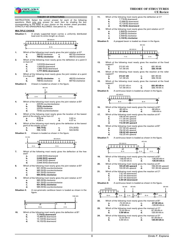 Theory of Structures Exam Questions | PDF | Truss | Beam (Structure)
