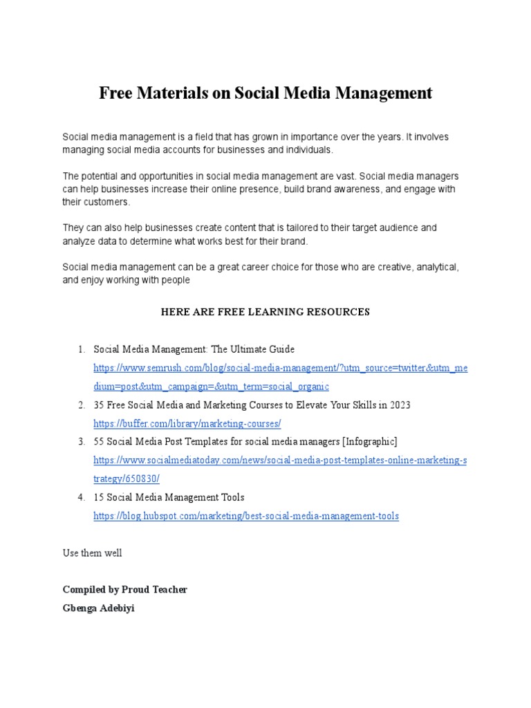 Social Media Management PDF