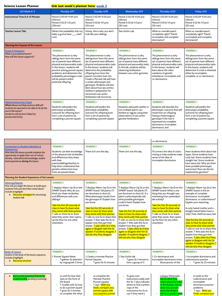 Sample weekly planner 2 pdf zygosity dominance genetics 