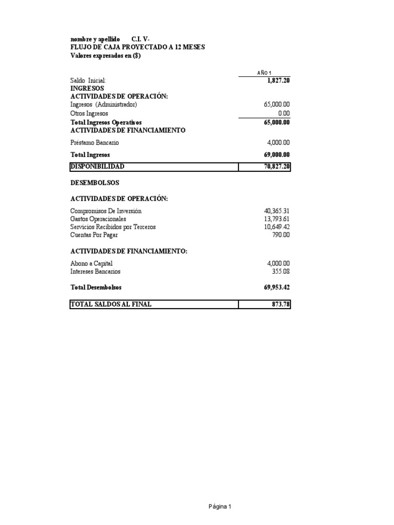 Flujo de Caja Proyectado | PDF | Flujo de efectivo | Servicios financieros
