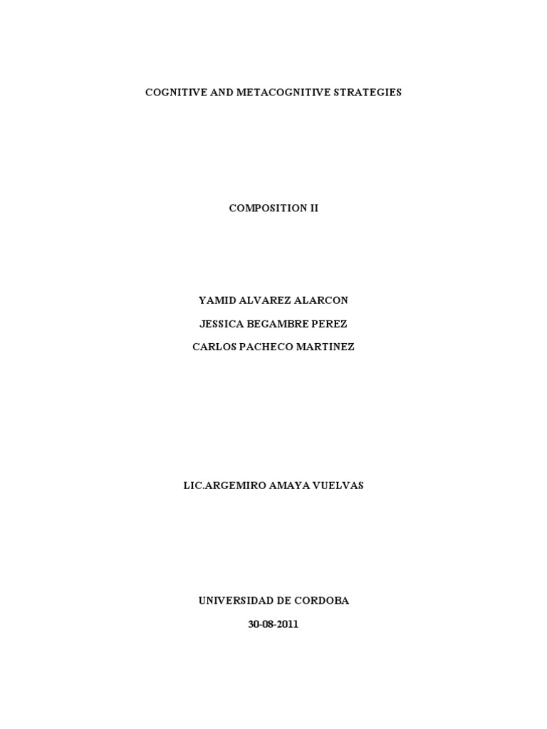 Cognitive and Metacognitive Strategies | PDF | Metacognition | Cognition