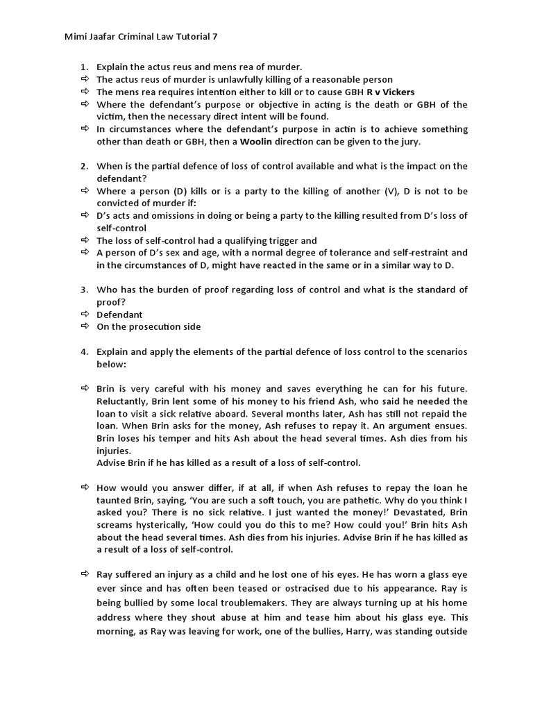 Explain The Actus Reus and Mens Rea of Murder PDF Mens Rea Crime & Violence