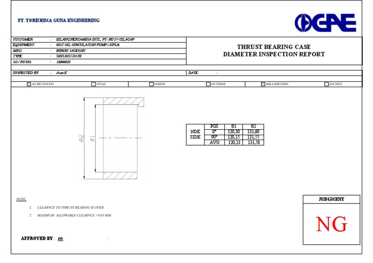 AR-Thrust Bearing Case - Inspection Report | PDF