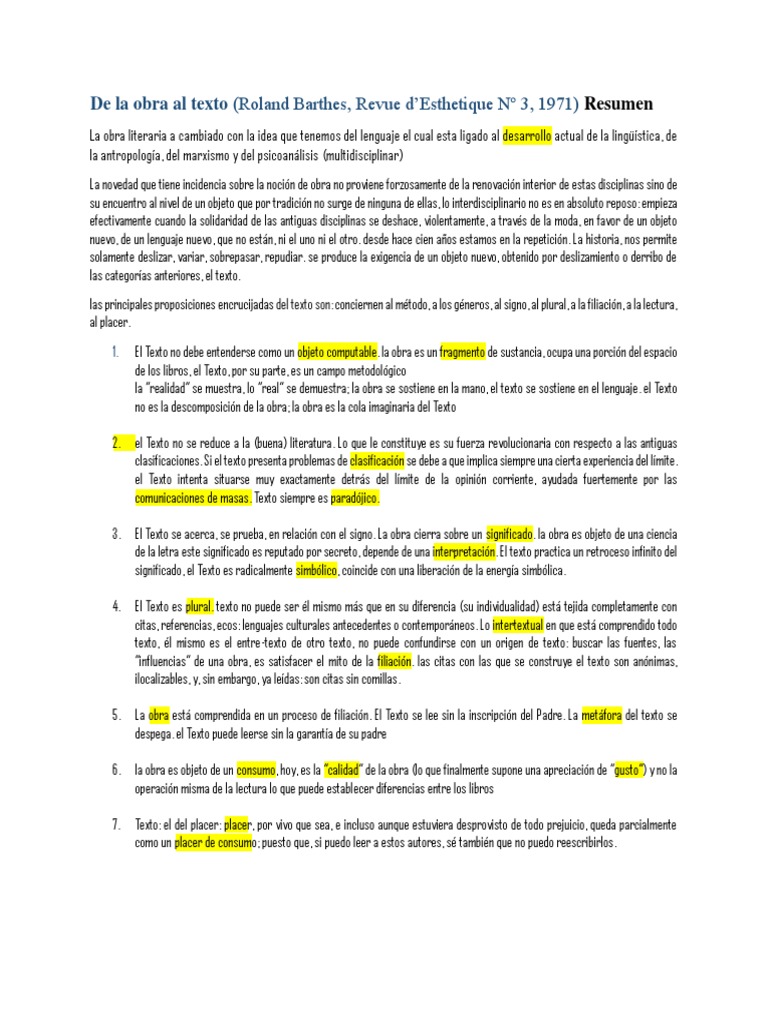 De La Obra Al Texto | PDF