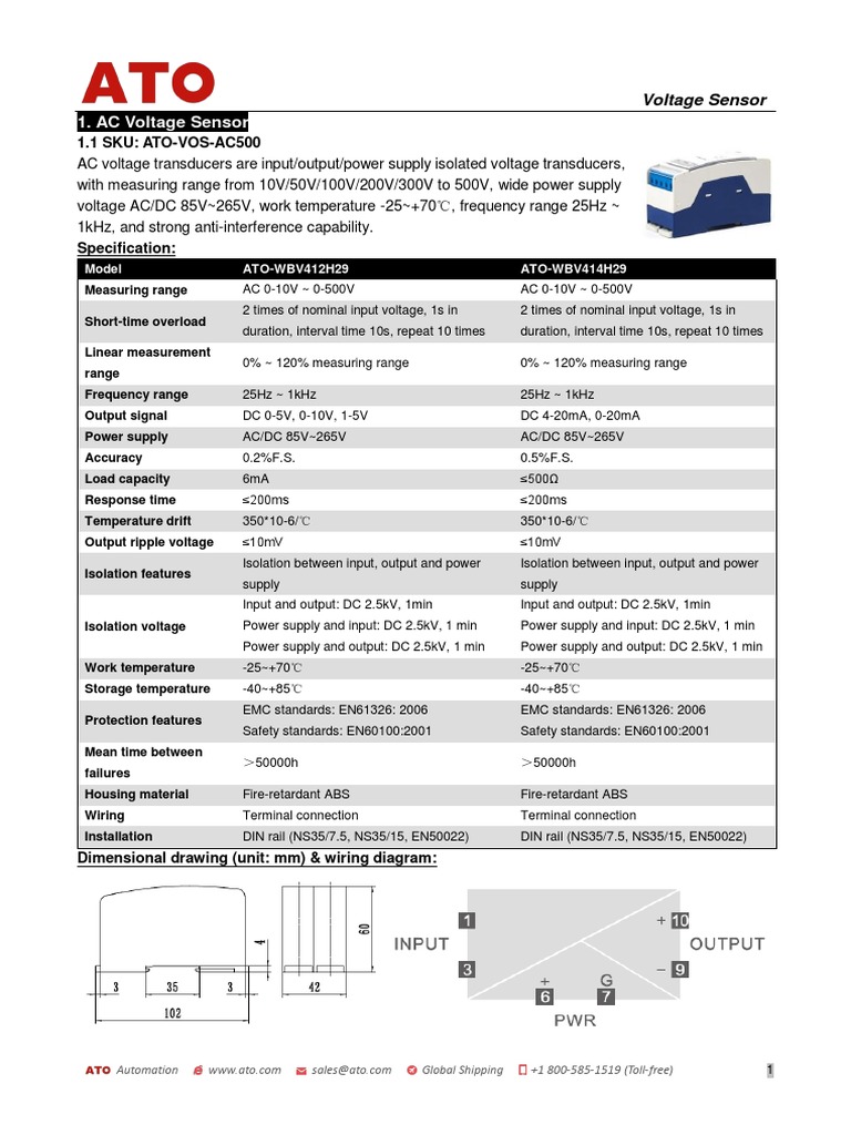 ATO Voltage Sensor Specifications | PDF | Power Supply | Voltage