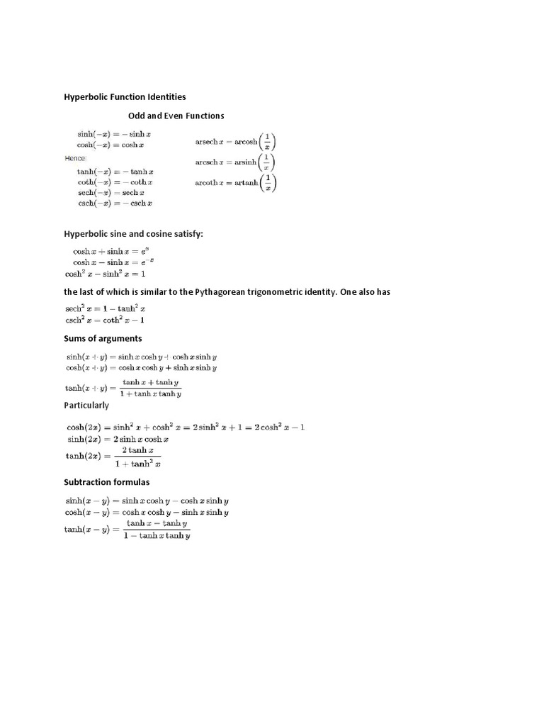Hyperbolic Identities | PDF