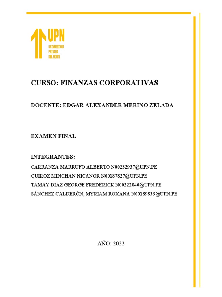 Examen Final de Finanzas Corporativas | PDF | Contabilidad | Capital ...