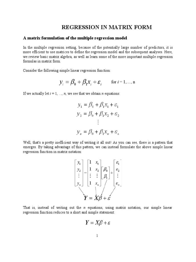 3. Regression in Matrix Form (1) | PDF | Matrix (Mathematics) | Linear ...