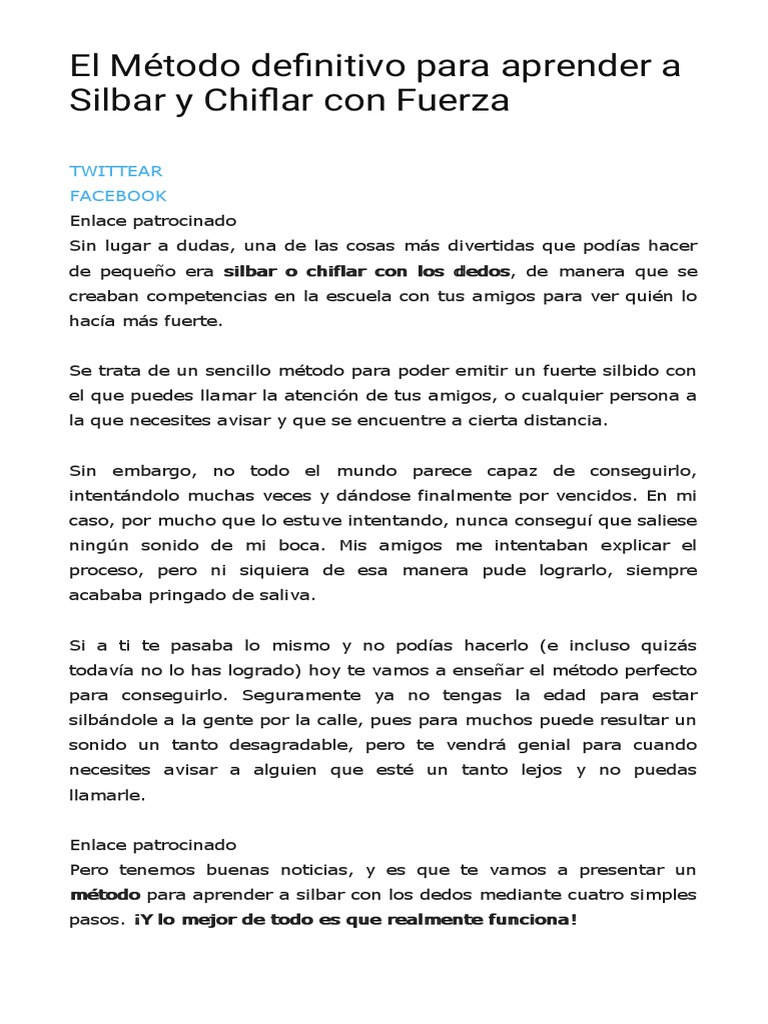El Método Definitivo para Aprender A Silbar y Chiflar Con Fuerza | PDF
