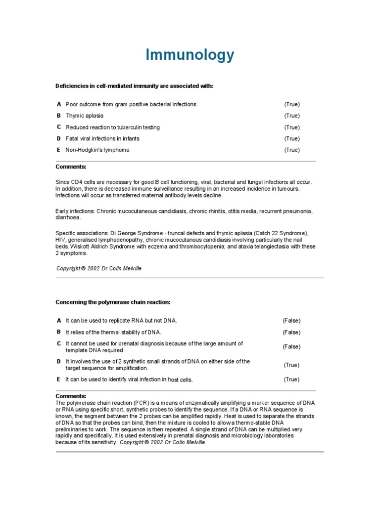 Immunology Mcq Compress Pdf Polymerase Chain Reaction Interferon
